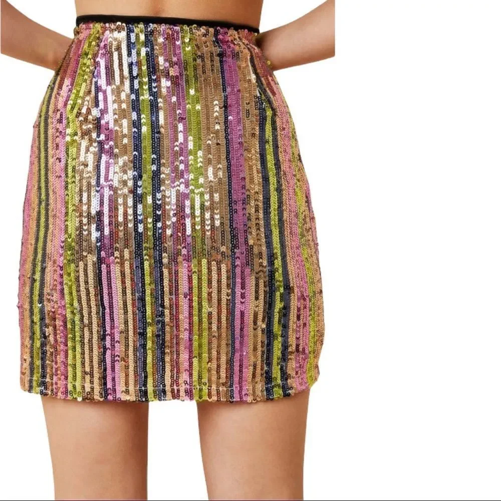 Hayden High-Rise Sequin Striped Mini Skirt - Picture 3 of 6